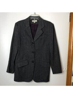 Vintage Jordan & Cole Womens Gray Wool Three-Button Blazer Jacket M MEDIUM